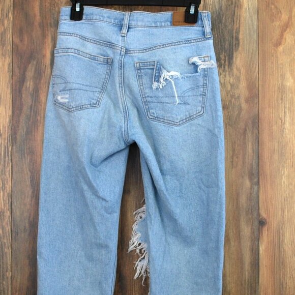 American Eagle Strigid 90's Straight Super Distressed Jeans Size 00 - Picture 4 of 6